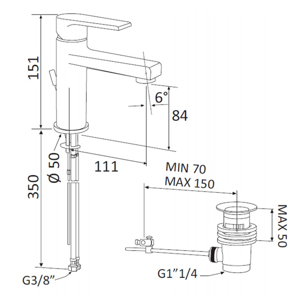 Miscelatore lavabo Rubinetterie Mariani linea Artic Nero Opaco con scarico