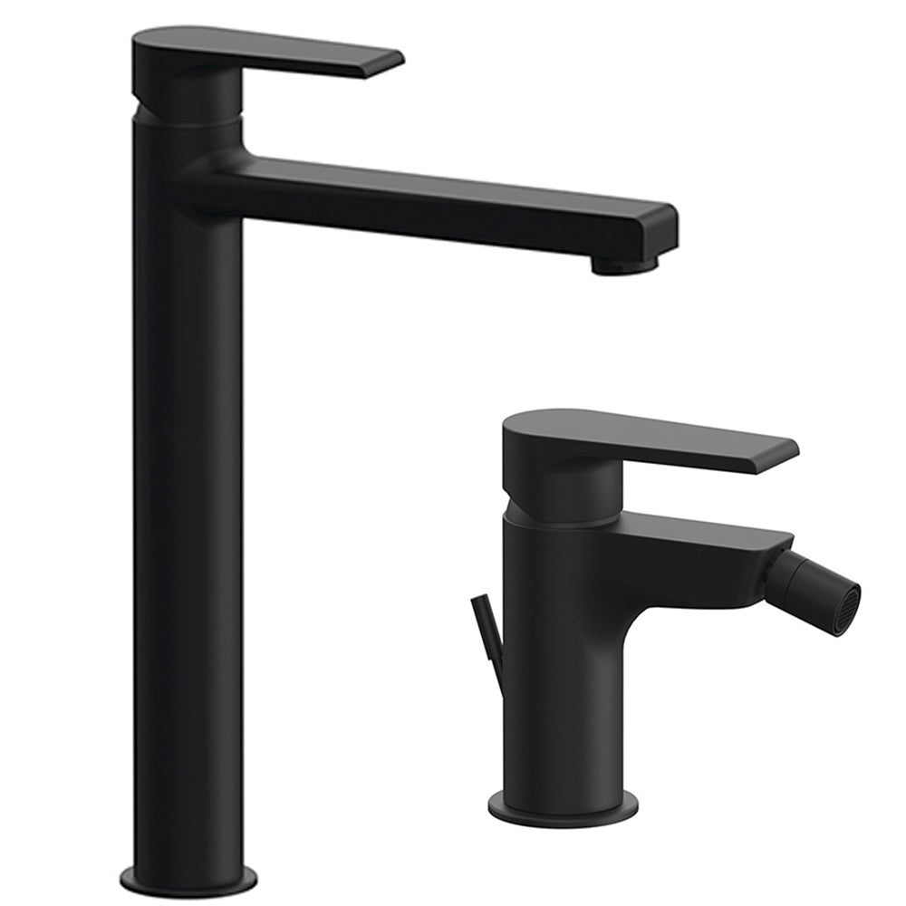 Kit miscelatori lavabo alto e bidet Rubinetterie Mariani linea Artic Nero Opaco
