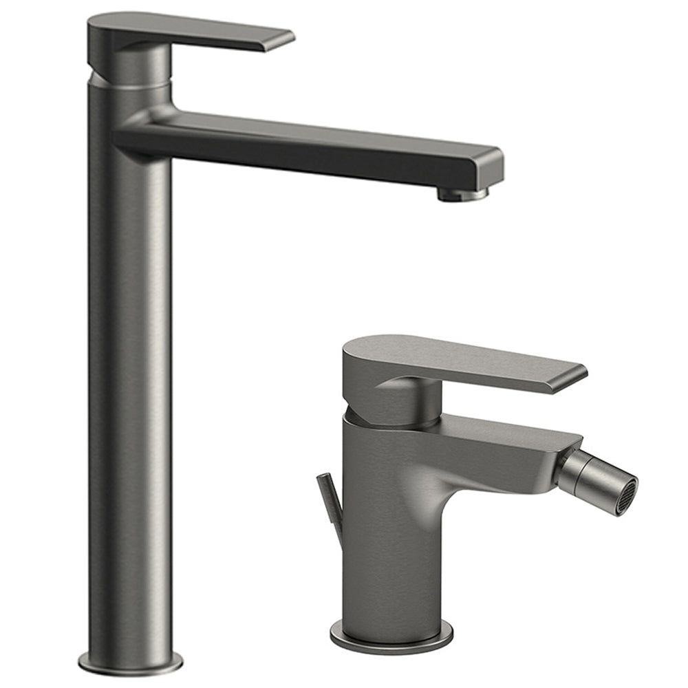 Kit miscelatori lavabo alto e bidet Rubinetterie Mariani linea Artic Nichel Nero Spazzolato