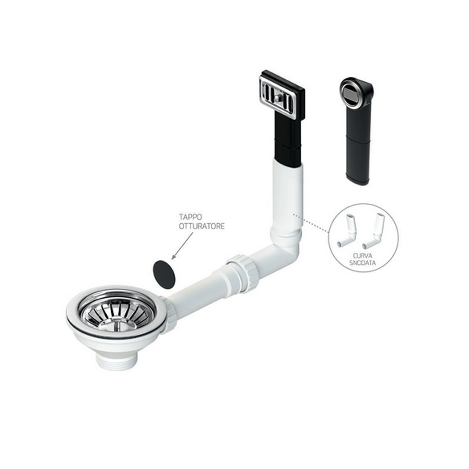 Piletta Ã¸114 mm modello Classic lucida con doppio troppo pieno snodato
