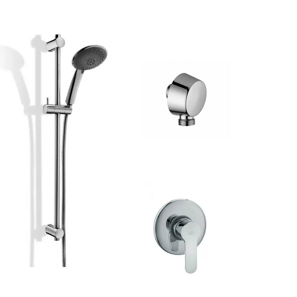 Kit saliscendi con asta per doccia con Miscelatore ad incasso e presa d'acqua tonda