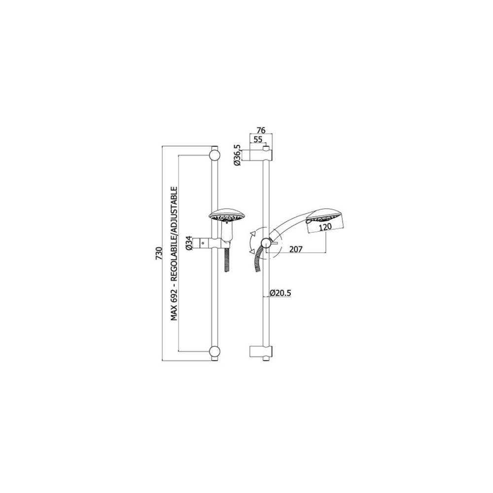 Set Saliscendi con asta Prestige con miscelatore doccia incasso Grenn e presa d'acqua tonda a muro Paffoni