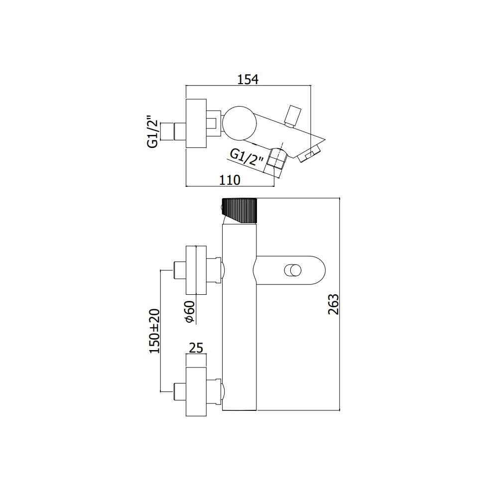 Miscelatore Vasca modello JO026CR con supporto a muro fisso in ABS con doccia e flessibile Cromo