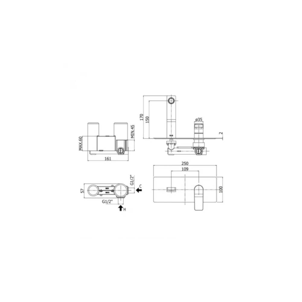 Miscelatore incasso lavabo serie Tilt modello TI104ST steel looking Paffoni