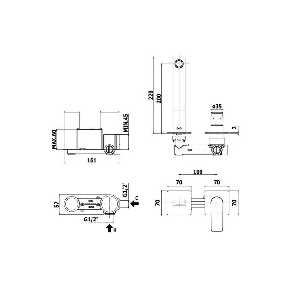 Miscelatore ad incasso per lavabo serie Tilt modello TI105ST steel looking Paffoni