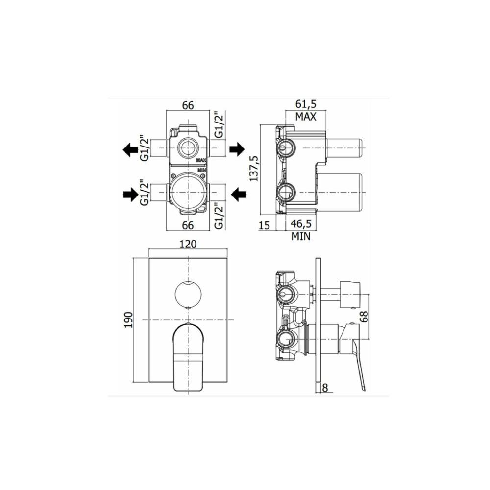 Miscelatore incasso doccia 3 uscite serie Tilt modello TI019ST/M Steel looking Paffoni