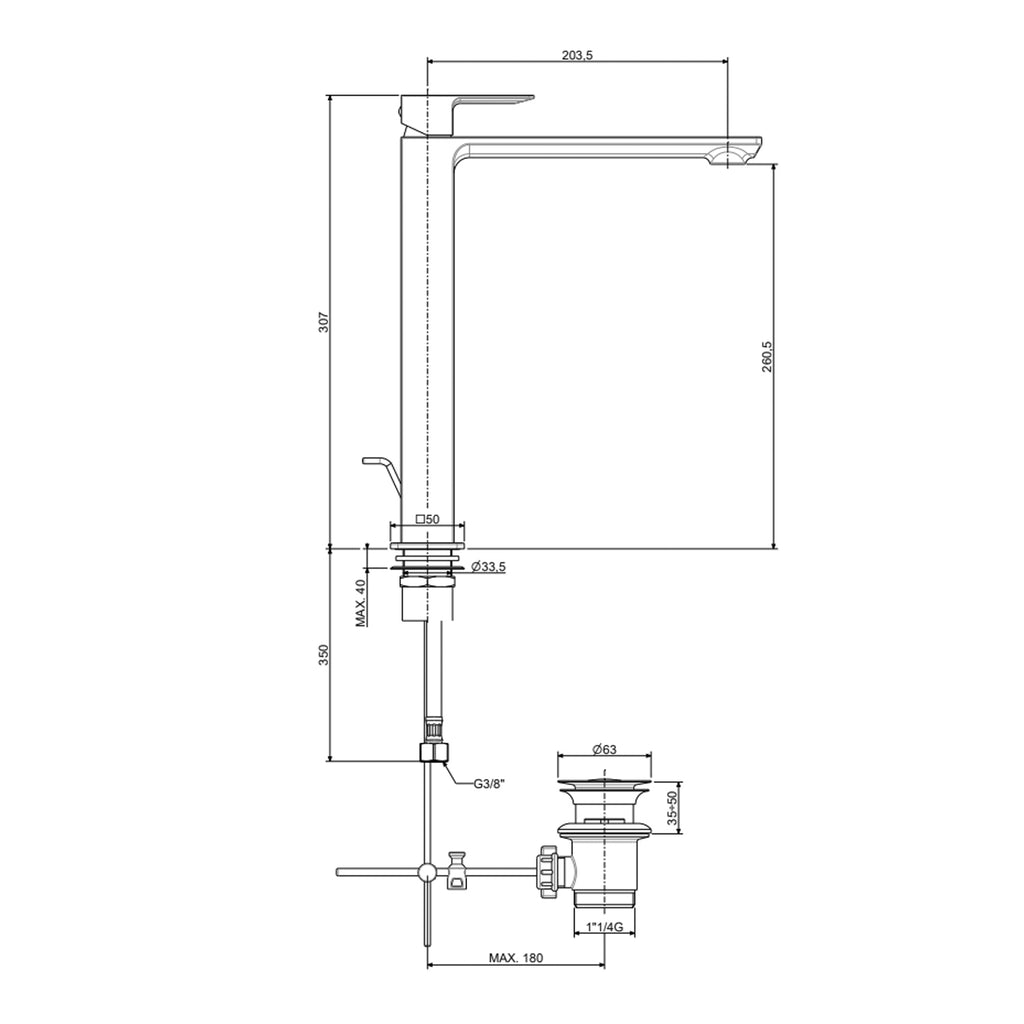 Miscelatore lavabo prolungato Paffoni con scarico clic-clac serie ELLE - Cromato