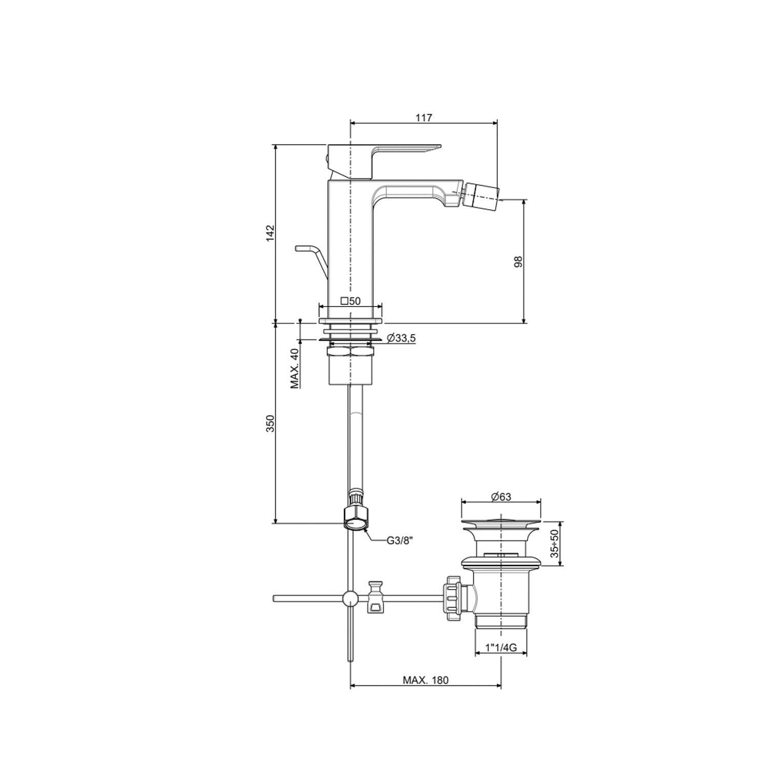 Miscelatore bidet con scarico clic clac serie Elle modello cromato Paffoni