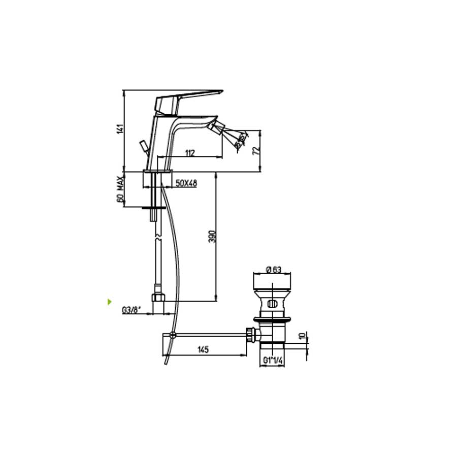 Rubinetto Miscelatore Monocomando per Bidet con Piletta Click-Clack cromato collezione Bloom di Argo Rubinetterie