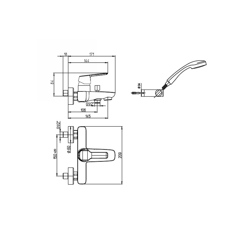 Rubinetto Miscelatore Monocomando per Vasca Esterno con set Duplex cromato collezione Bloom di Argo Rubinetterie