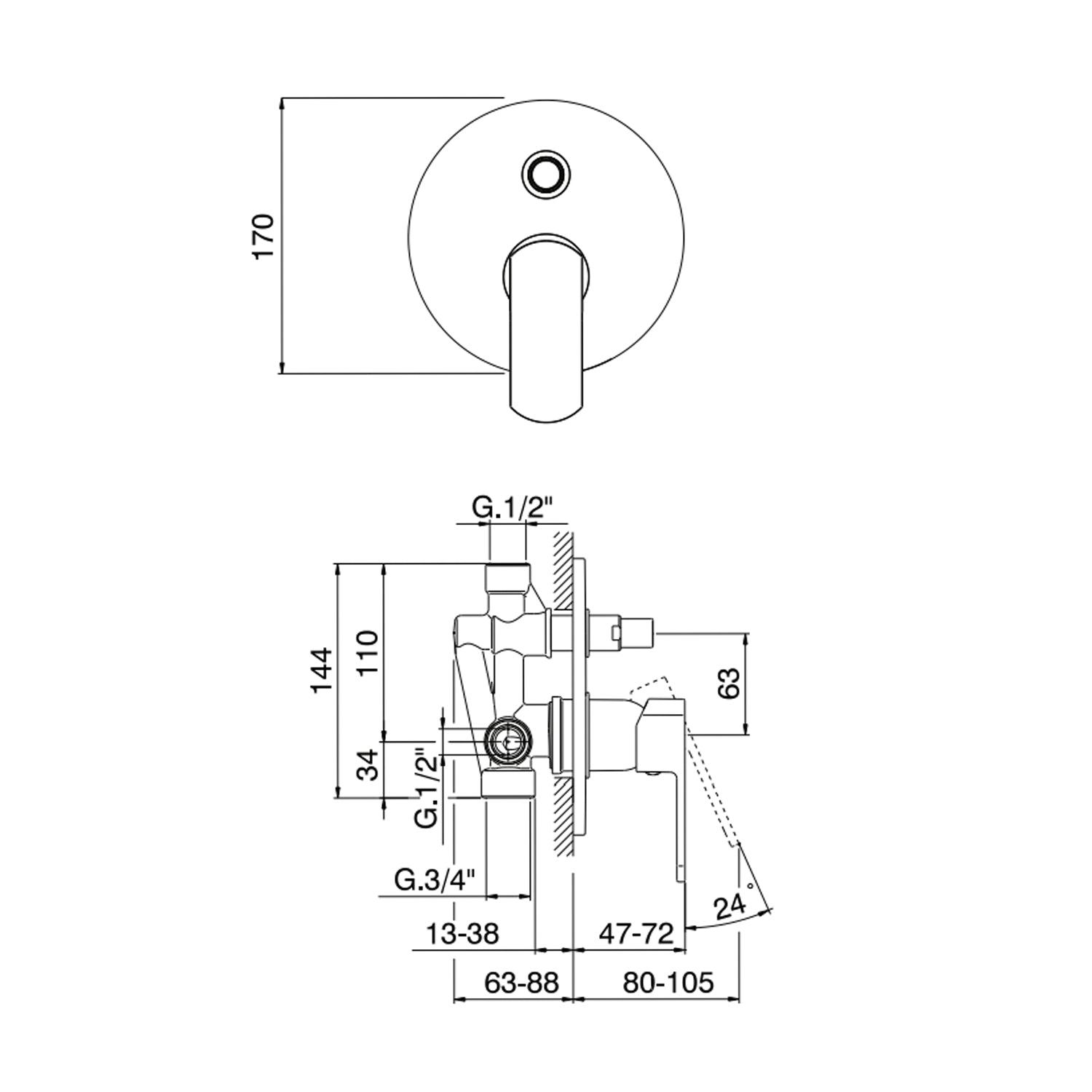Miscelatore monocomando da incasso per doccia con deviatore RubiFlux serie Dema - Cromo