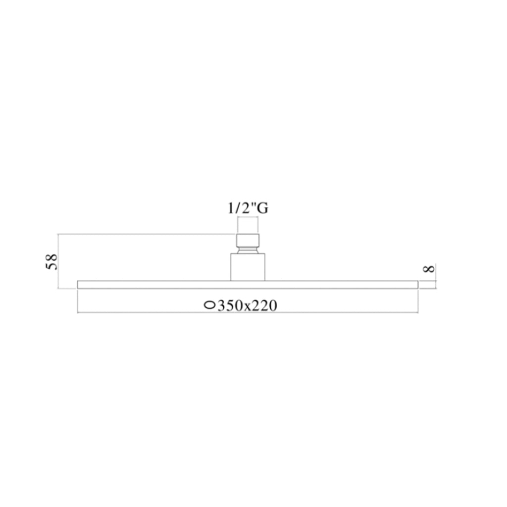 Soffione doccia ellittico in metallo 350x220 cm completo di ugelli anticalcare