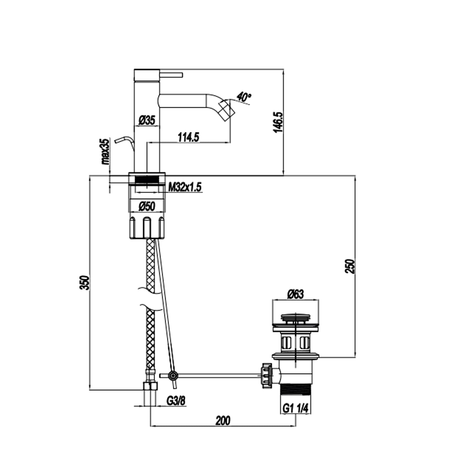 Miscelatore monocomando lavabo con scarico RubiFlux serie Regal - Cromo