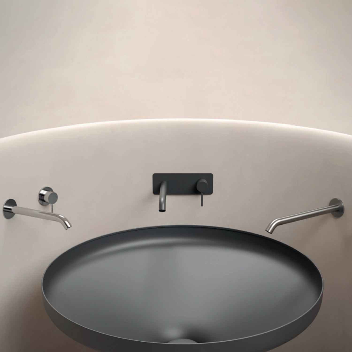 Miscelatore monocomando lavabo murale RubiFlux serie Regal canna 25 cm - Nero Opaco