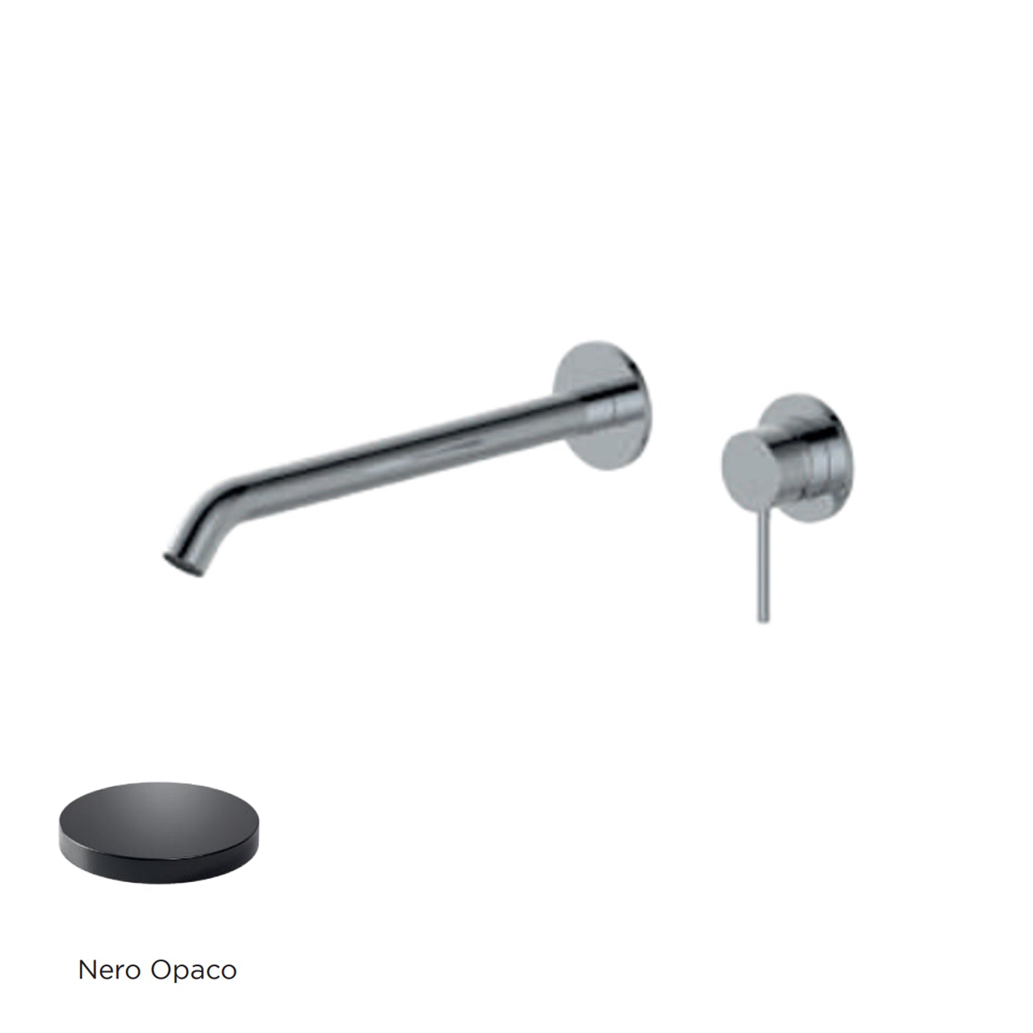 Miscelatore monocomando lavabo murale RubiFlux serie Regal canna 25 cm - Nero Opaco