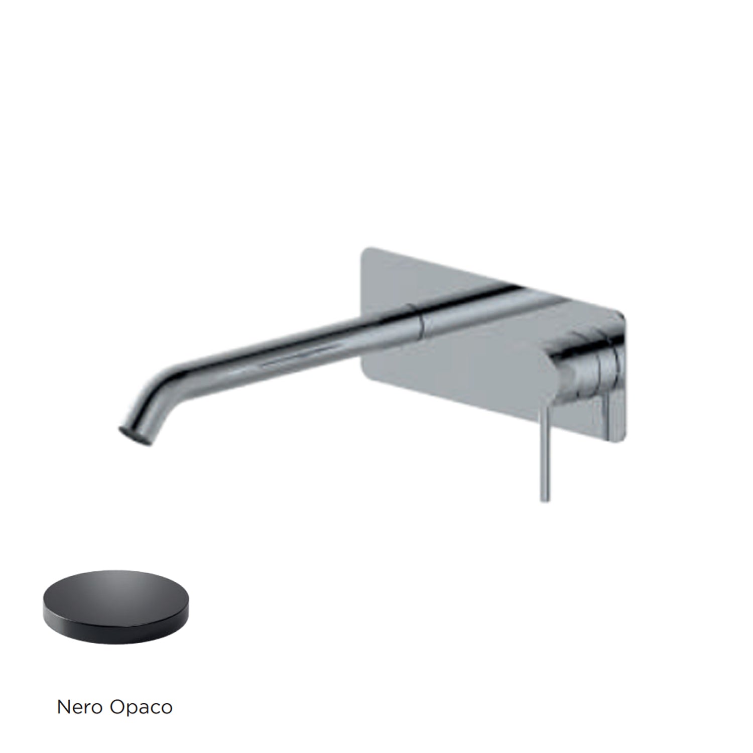 Miscelatore monocomando lavabo murale con piastra RubiFlux serie Regal canna 20 cm - Nero Opaco