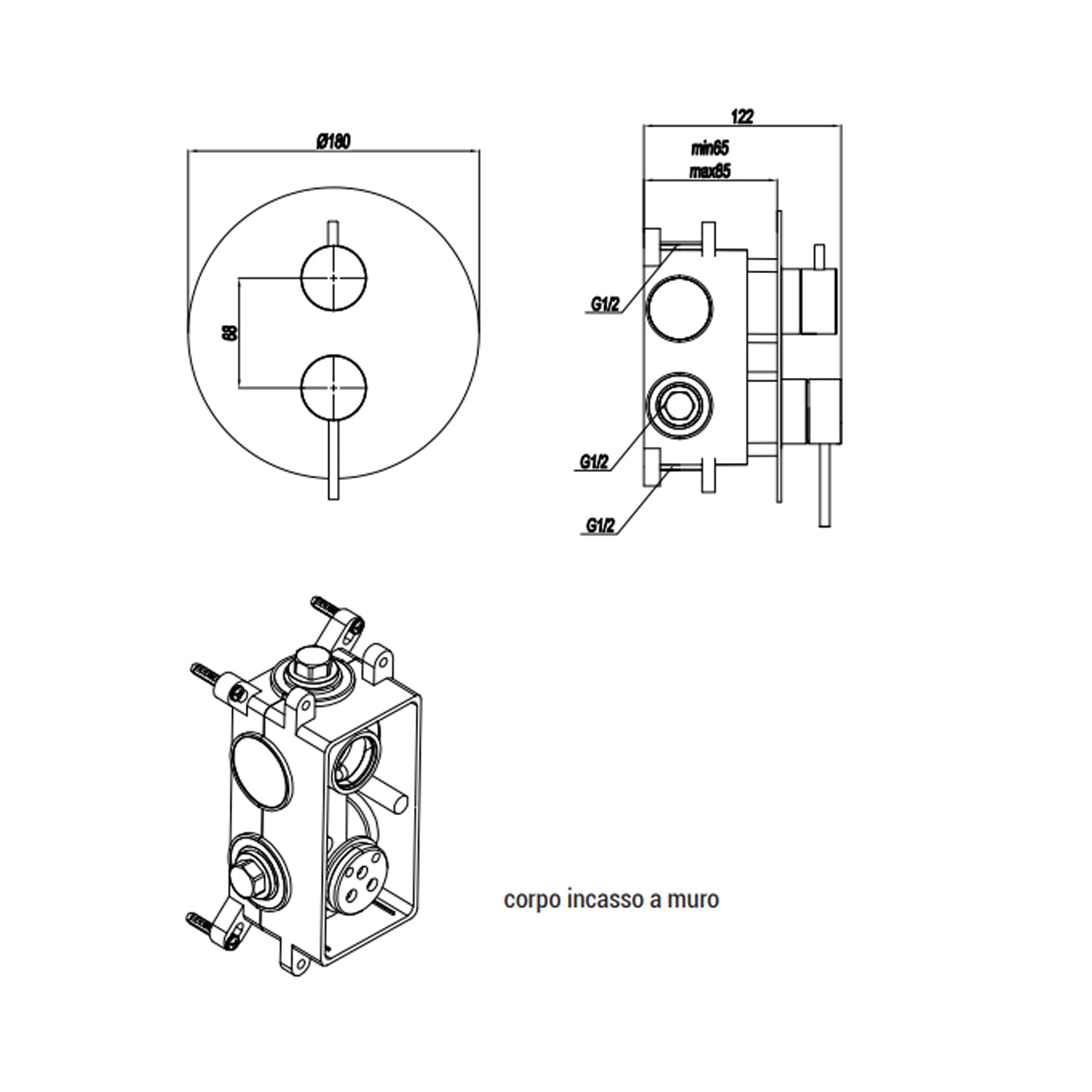 Miscelatore monocomando da incasso per doccia con deviatore RubiFlux serie Regal - Cromo