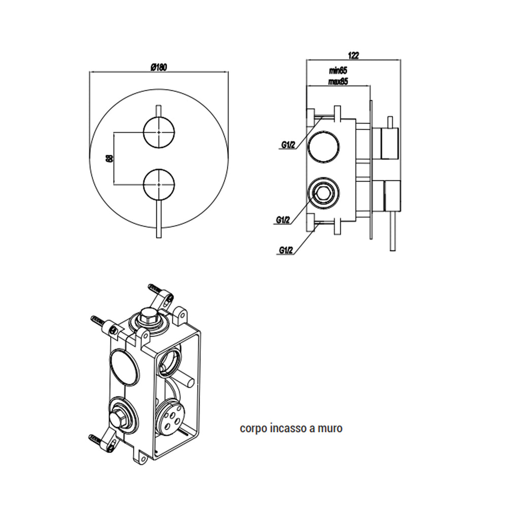 Miscelatore monocomando da incasso per doccia con deviatore RubiFlux serie Regal - Satinato