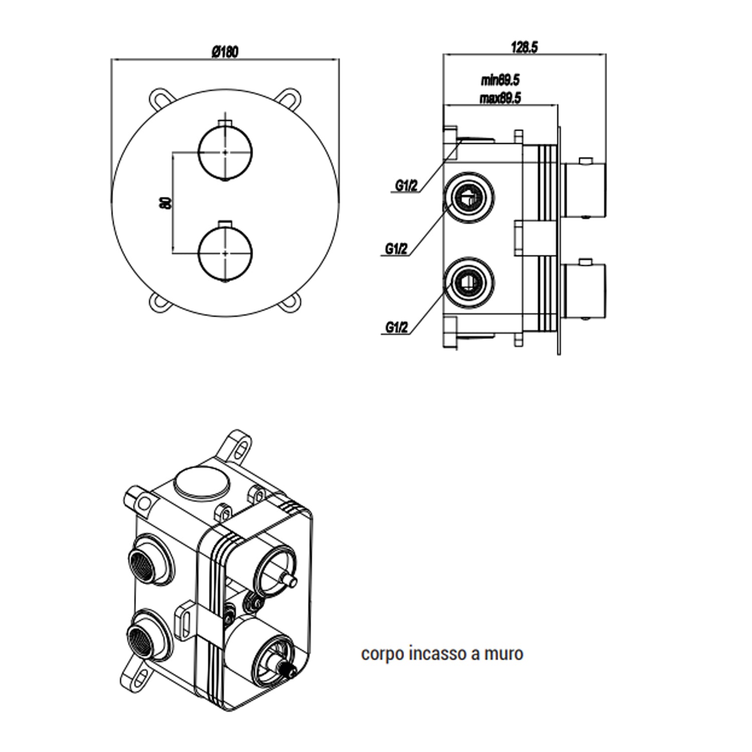Miscelatore monocomando incasso termostatico con deviatore RubiFlux serie Regal - Cromo