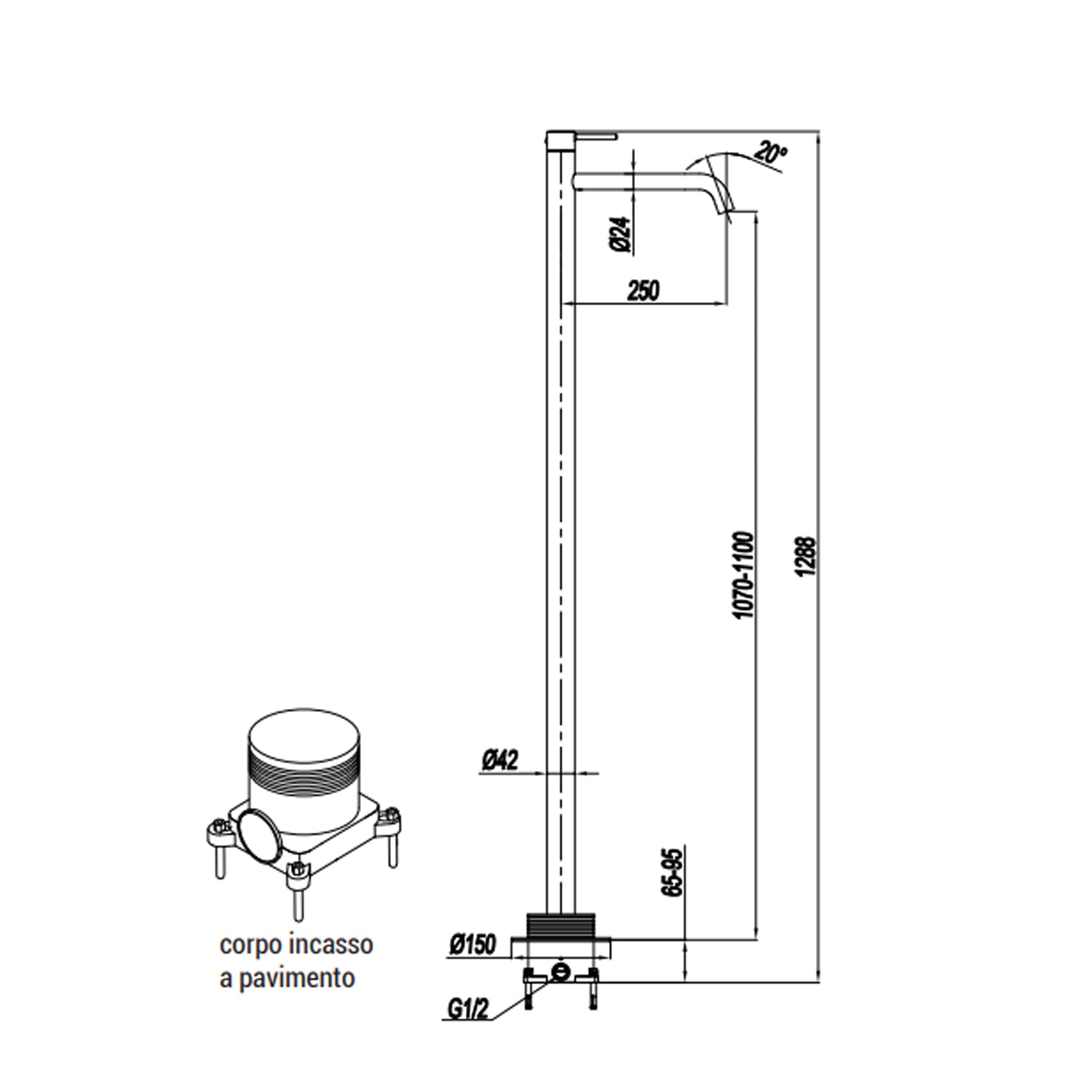 Miscelatore monocomando lavabo freestanding RubiFlux serie Regal - Nero Opaco