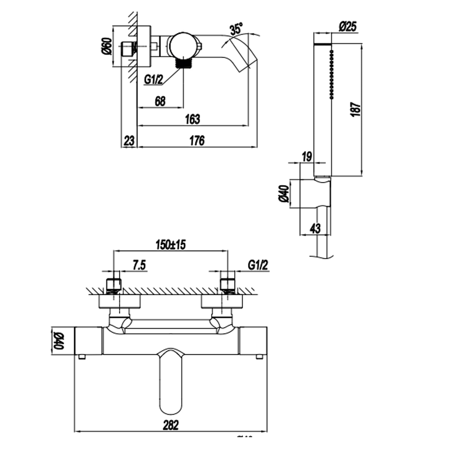 Miscelatore monocomando per vasca con kit doccino RubiFlux serie Regal - Satinato