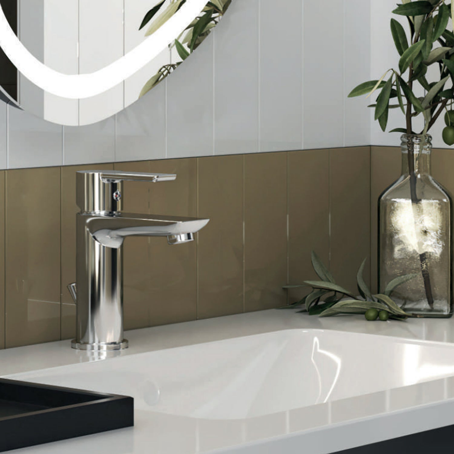 Miscelatore monocomando lavabo con scarico RubiFlux serie Kyros - Cromo