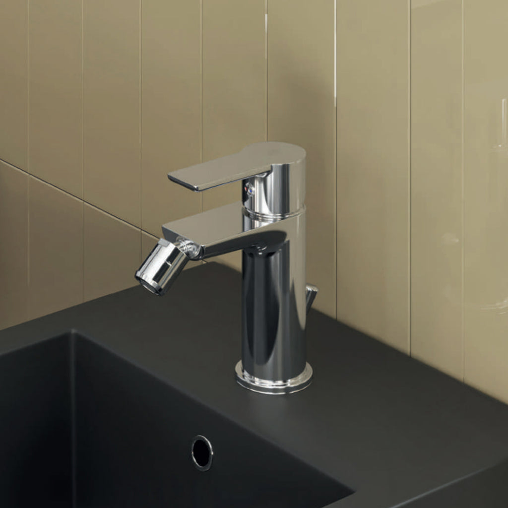 Miscelatore monocomando bidet con scarico RubiFlux serie Kyros - Cromo