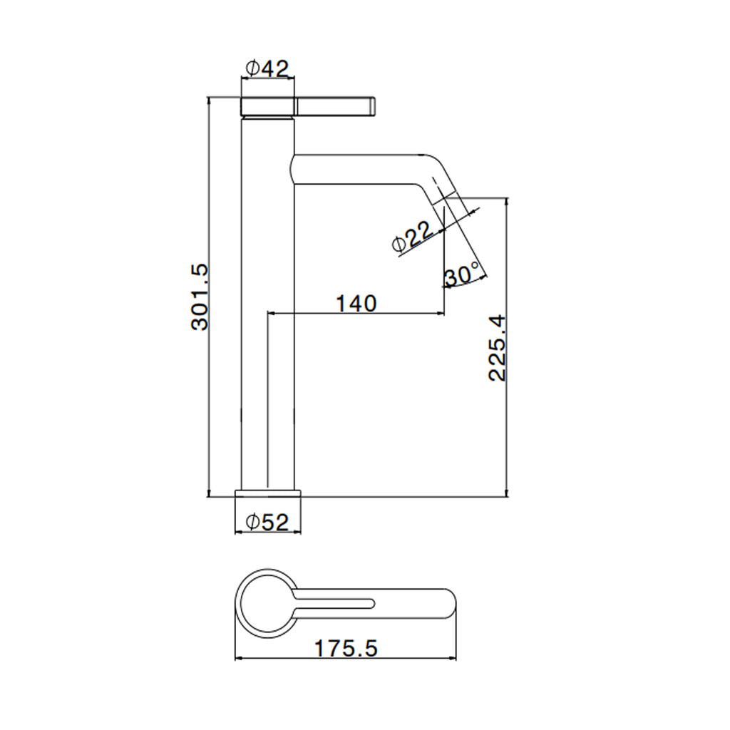 Miscelatore monocomando lavabo alto RubiFlux serie Tundra - Nickel