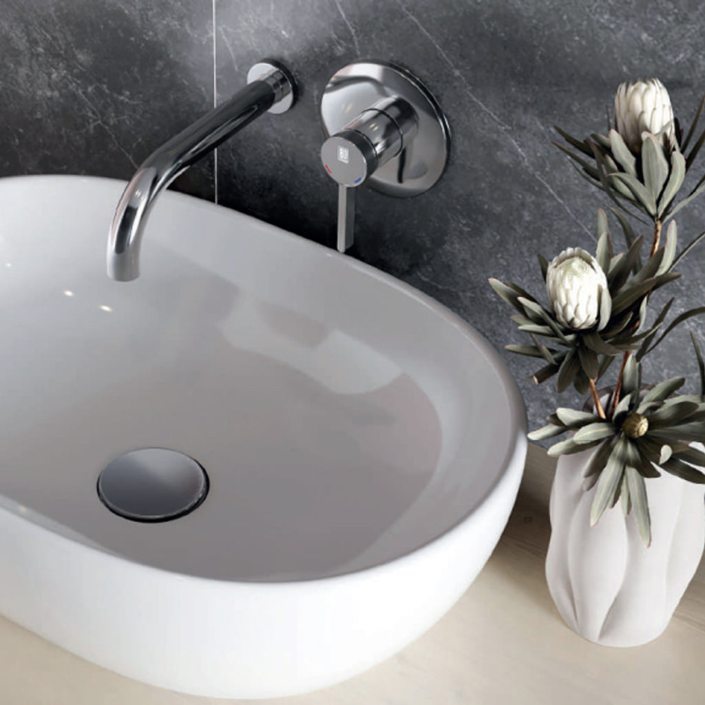 Miscelatore monocomando lavabo murale RubiFlux serie Tundra canna 25 cm - Nero Opaco