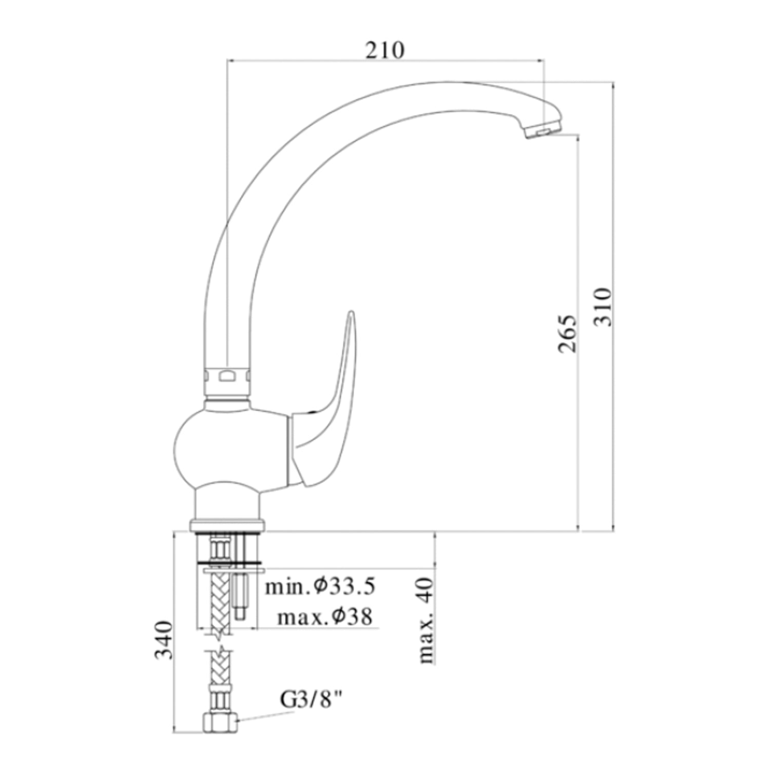 Miscelatore lavello monoforo con canna alta orientabile serie Duemila di Paffoni - Cromato