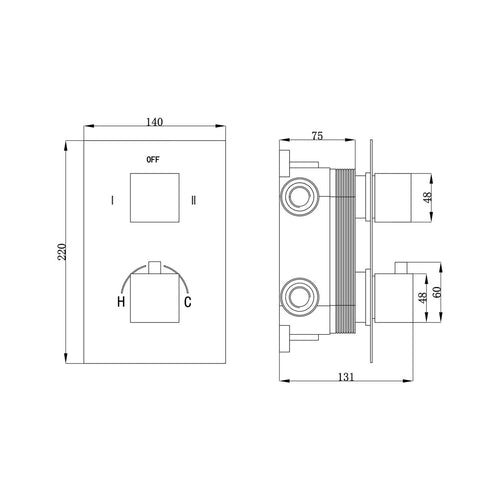 Termostatico doccia incasso squadrato 3 vie in ottone con easy box