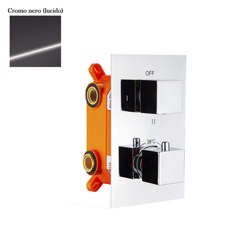 Termostatico doccia incasso squadrato 3 vie in ottone con easy box cromo nero