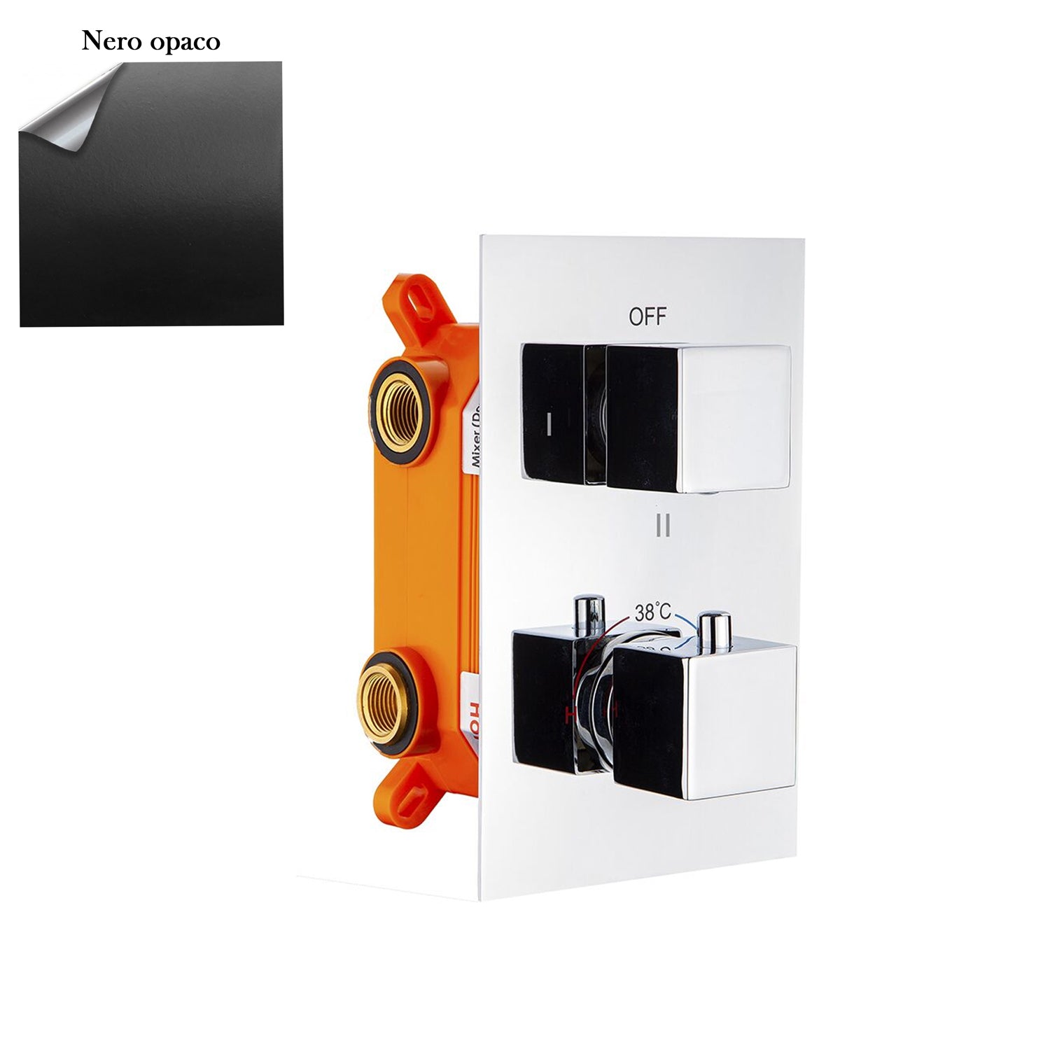 Termostatico doccia incasso squadrato 3 vie in ottone con easy box nero opaco