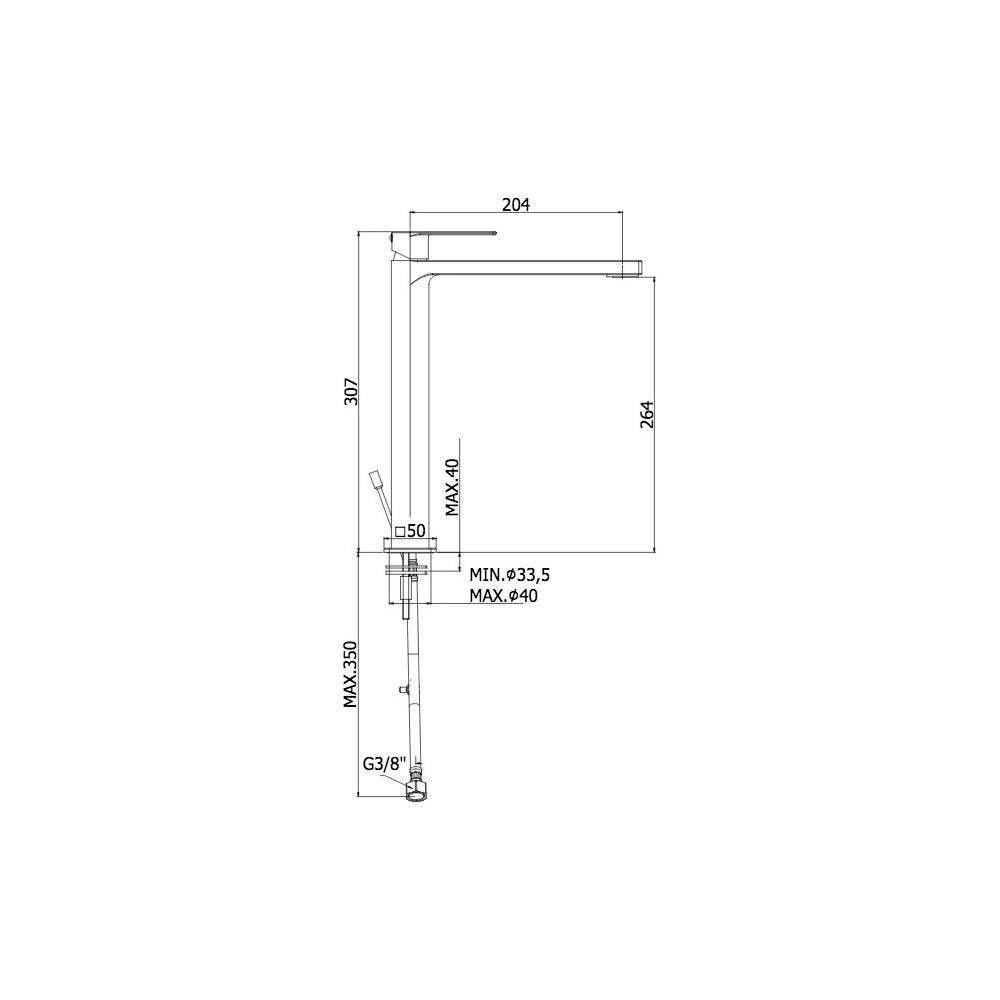 Miscelatore lavabo prolungato senza scarico serie Tango modello TA081ST steel looking Paffoni