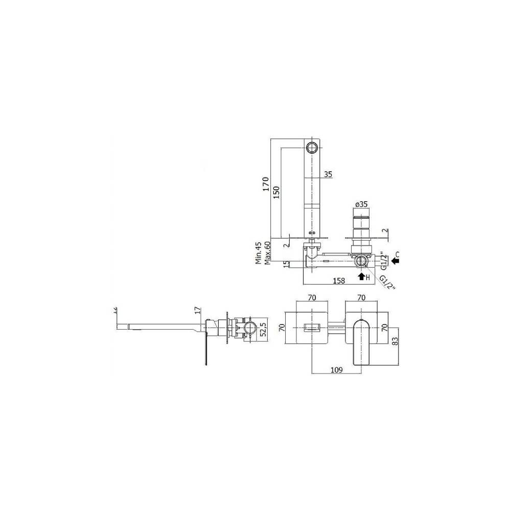 Miscelatore doccia a parete serie Tango modello TA104ST70 Steel looking Paffoni
