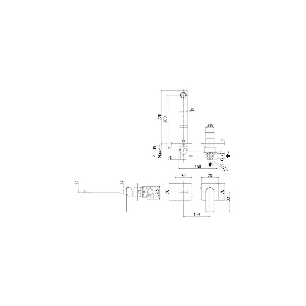 Miscelatore doccia a parete serie Tango modello TA105ST70  steel looking Paffoni