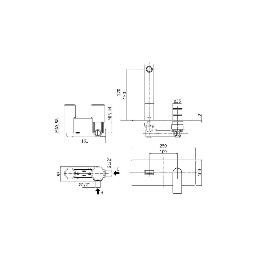 Miscelatore doccia a parete serie Tango modello TA104ST steel looking Paffoni