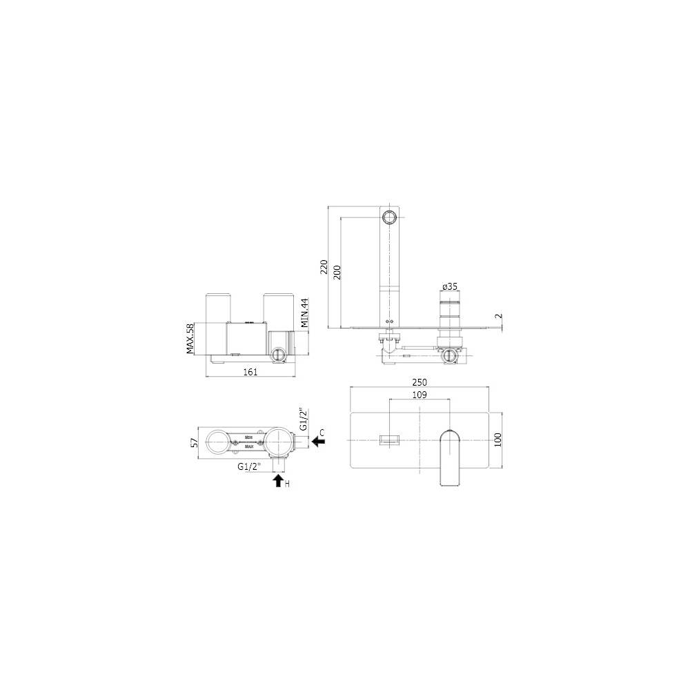 Miscelatore doccia a parete serie Tango modello TA105ST steel looking Paffoni
