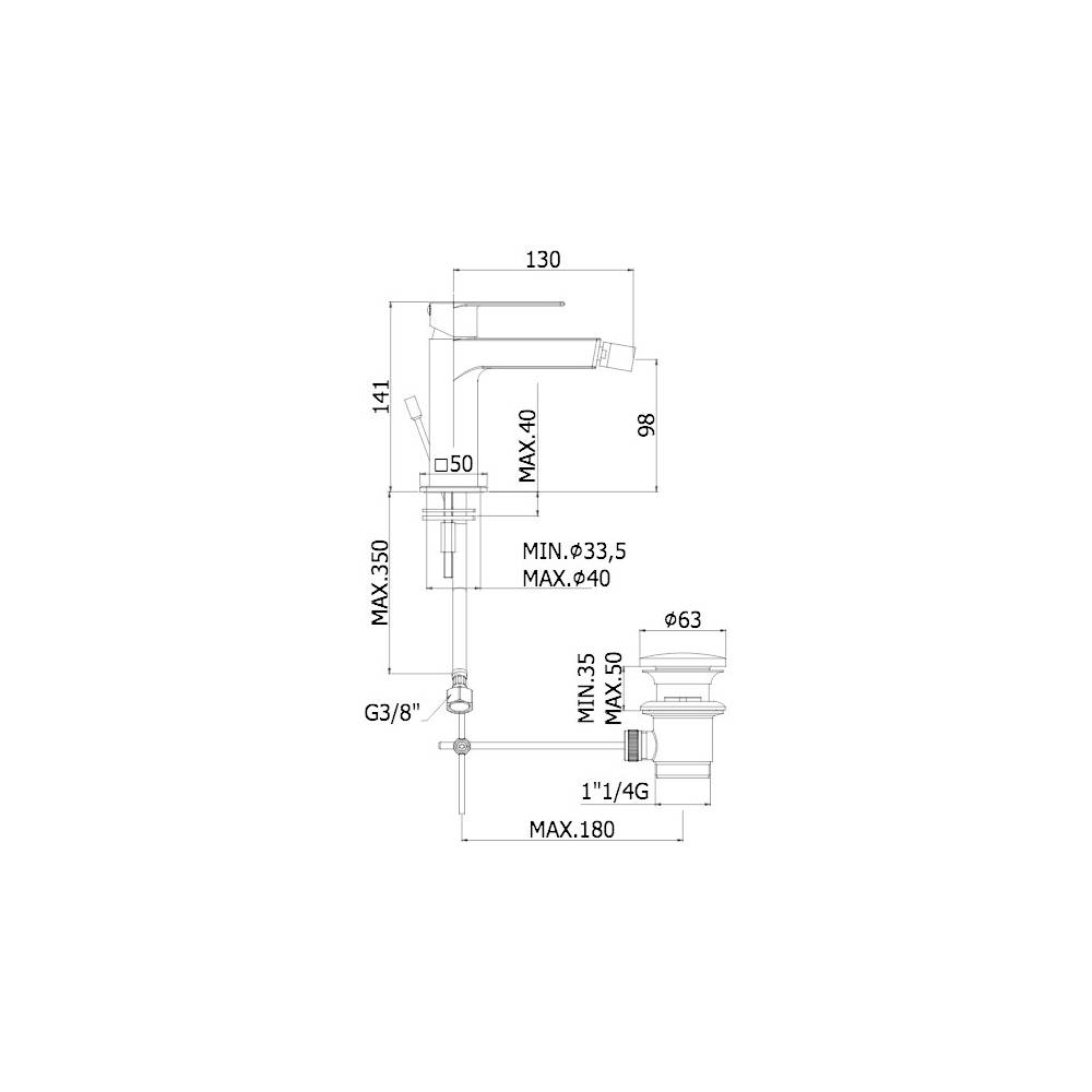Miscelatore bidet sopra piano con scarico serie Tango modello TA135ST steel looking Paffoni