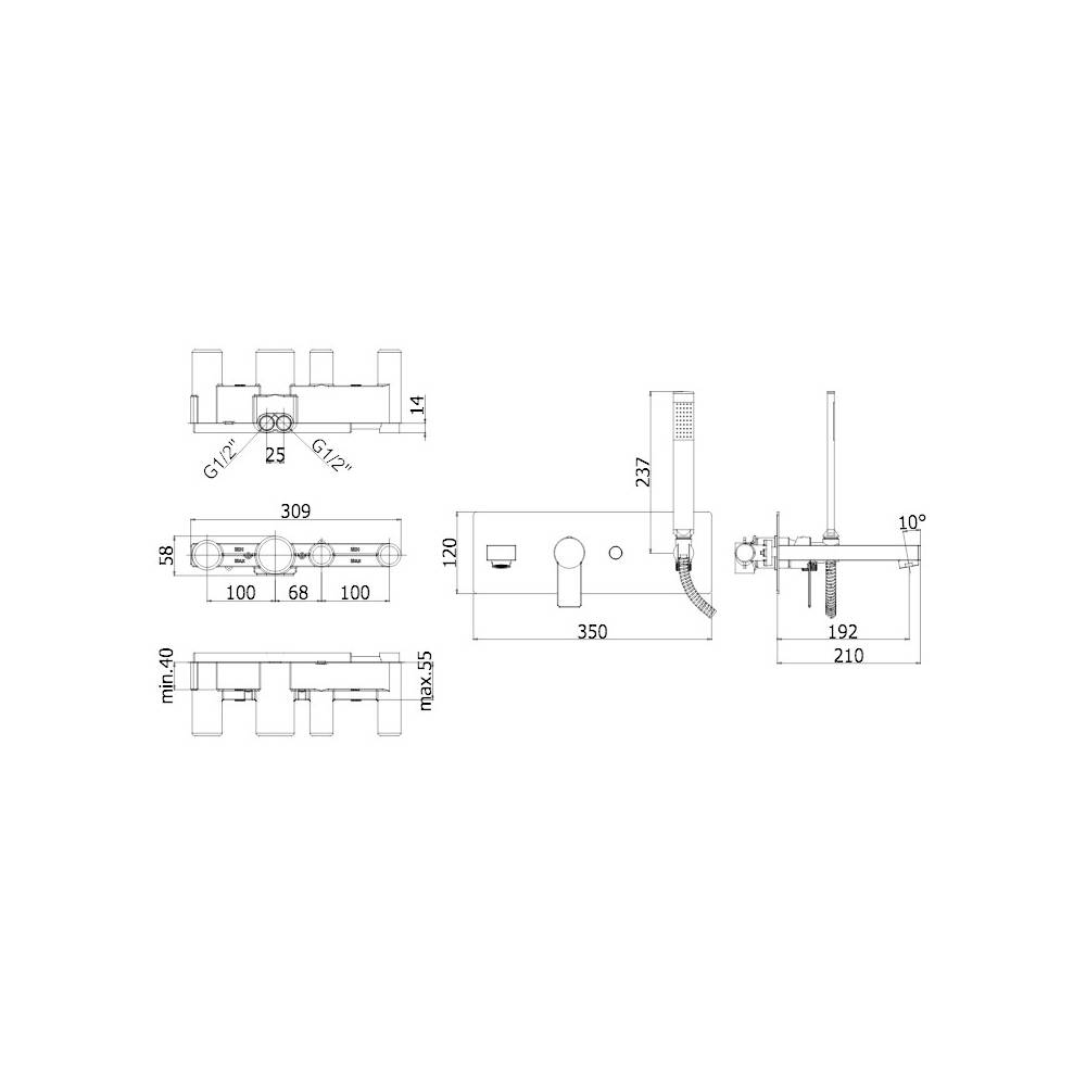 Miscelatore vasca a parete con duplex serie Tango modello TA001ST steel looking Paffoni