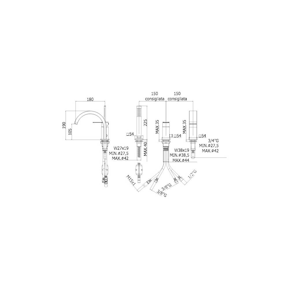 Miscelatore bordo vasca con duplex serie Tango modello TA040ST steel looking Paffoni