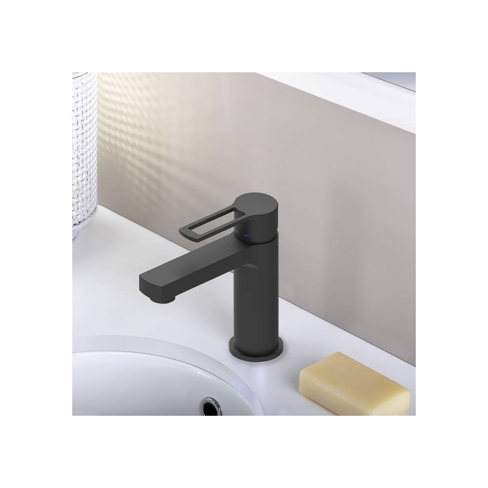 Miscelatore lavabo serie Ringo modello RIN071KNO con scarico clic-clac colore nero opaco Paffoni