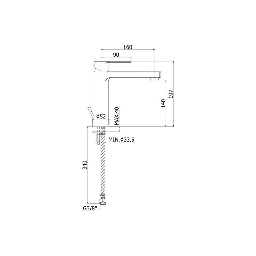 Miscelatore lavabo serie Ringo modello RIN074NO colore nero opaco senza scarico Paffoni