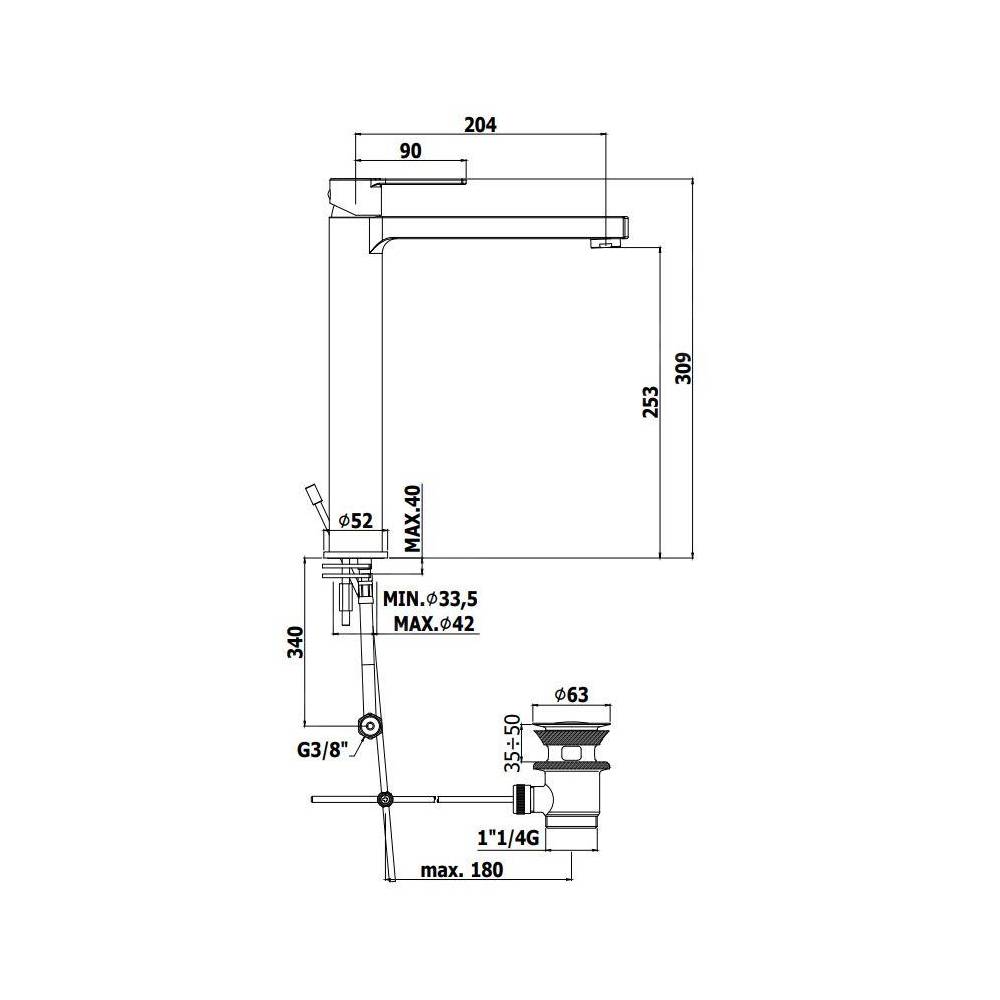 Miscelatore lavabo serie Ringo modello RIN085NO nero opaco Paffoni
