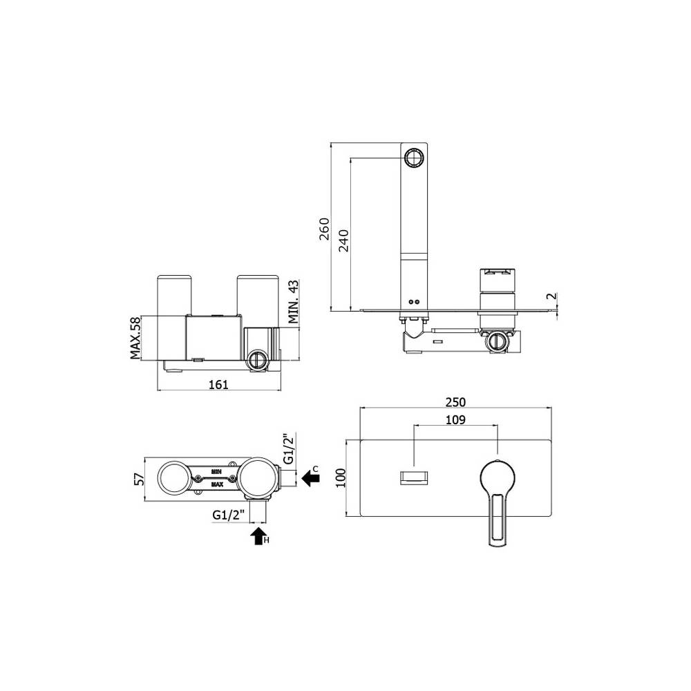 Miscelatore lavabo a parete serie Ringo modello RIN106NO colore nero opaco Paffoni