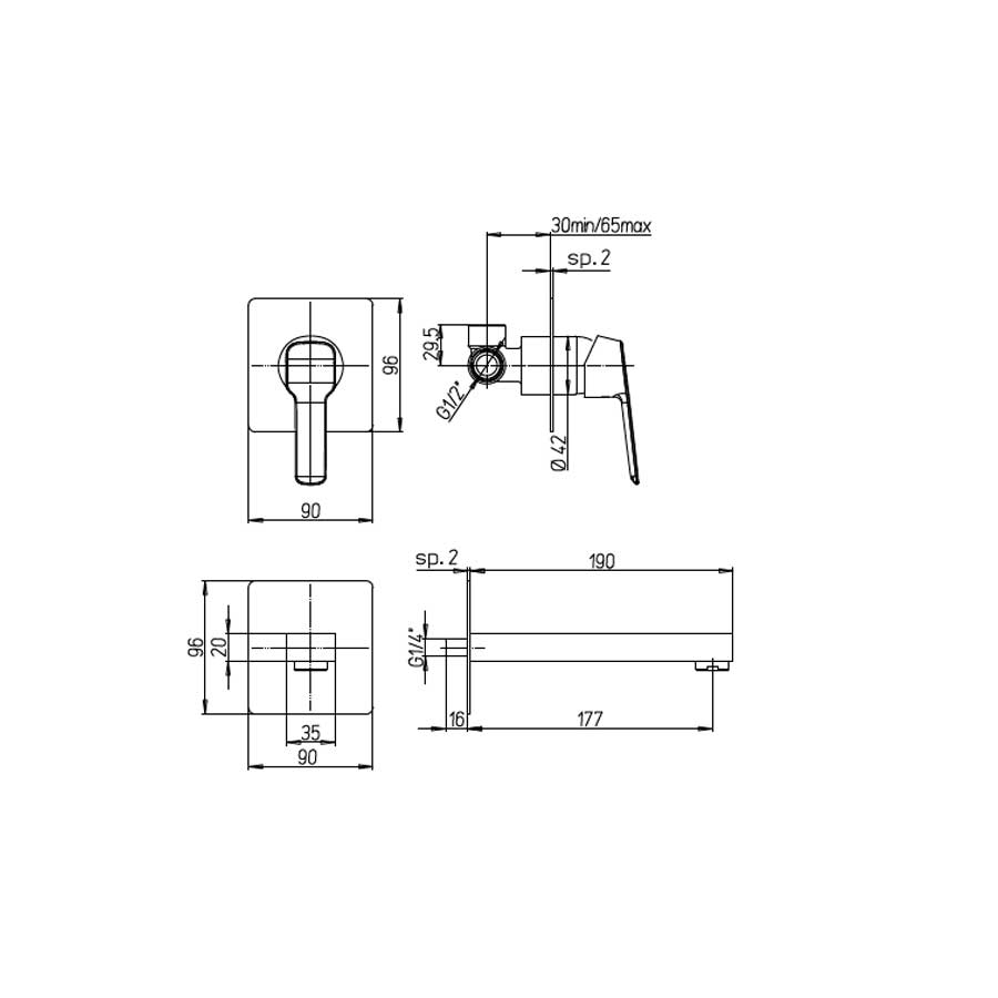 Set di Rubinetti per lavabo a muro