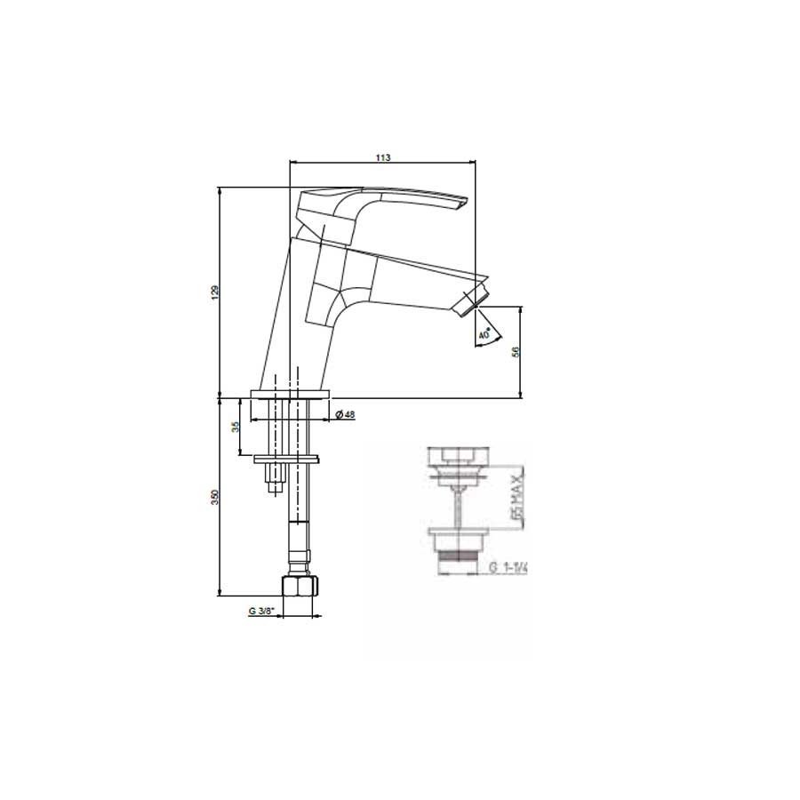 Rubinetto Miscelatore Monocomando per lavabo cromato con Piletta e Saltello collezione Hike di Argo Rubinetterie