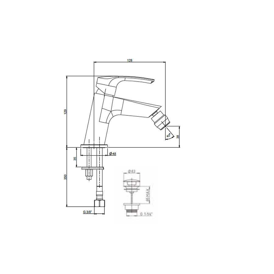 Rubinetto Miscelatore Monocomando per Bidet cromato con Piletta e Saltello collezione Hike di Argo Rubinetterie