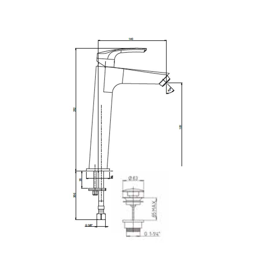 Rubinetto Miscelatore Monocomando per Lavabo Alto cromato con Piletta e Saltello collezione Hike di Argo Rubinetterie