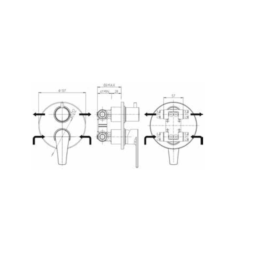 Rubinetto Miscelatore Monocomando per Doccia Con deviatore Rotativo cromato collezione Hike di Argo Rubinetterie